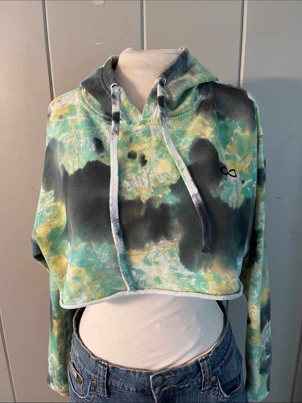 Karmagawa Hoodie Tie Dye Gray Green Crop Street Grunge Festival Skater Urban